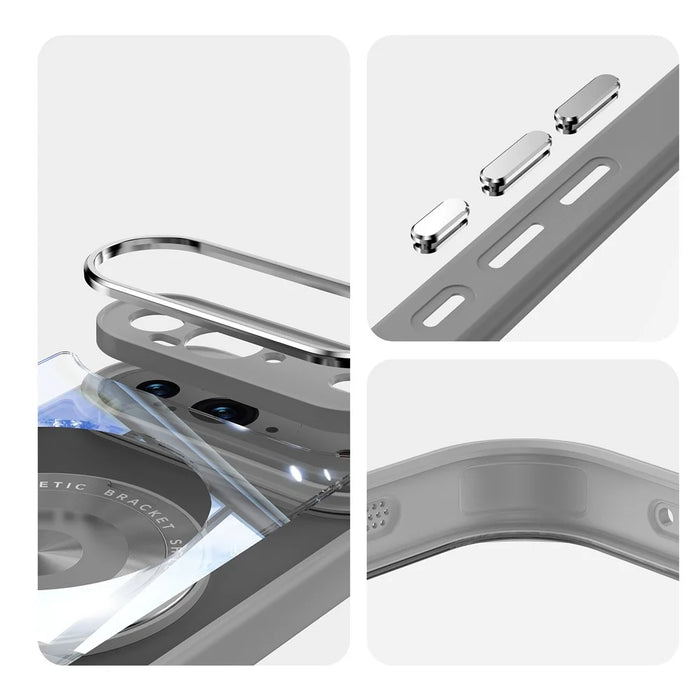 For Google Pixel 9 Magnetic Case PC + TPU Phone Cover with Rotating Metal Kickstand, Lens Protector - Titanium Grey - 6