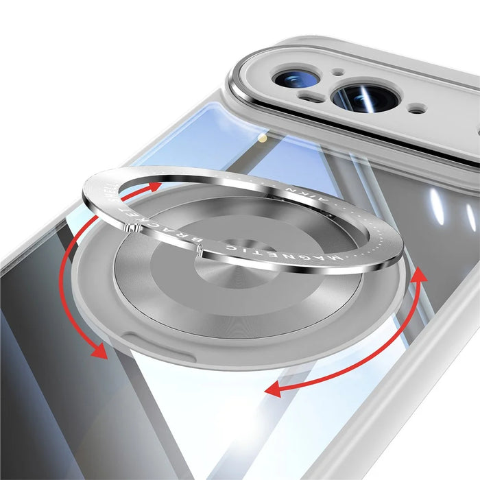 For Google Pixel 9 Magnetic Case PC + TPU Phone Cover with Rotating Metal Kickstand, Lens Protector - Titanium Grey - 7
