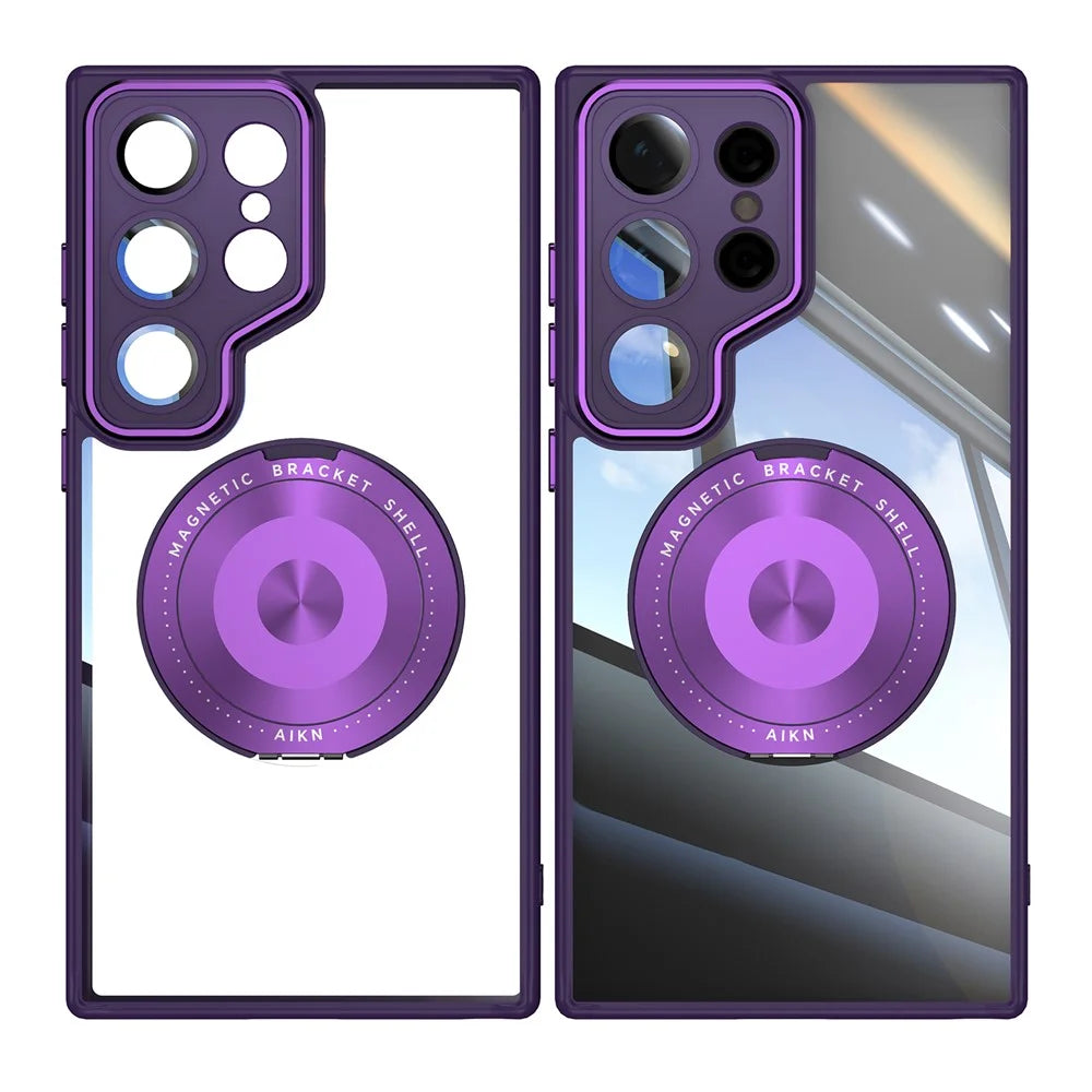 For Samsung Galaxy S24 Ultra Magnetic Case PC + TPU Phone Cover with Rotating Metal Kickstand, Lens Protector - Dark Purple - 2