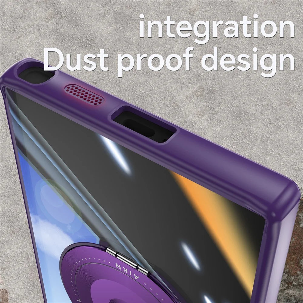 For Samsung Galaxy S25 Ultra Magnetic Case PC + TPU Phone Cover with Rotating Metal Kickstand, Lens Protector - Dark Purple - 5
