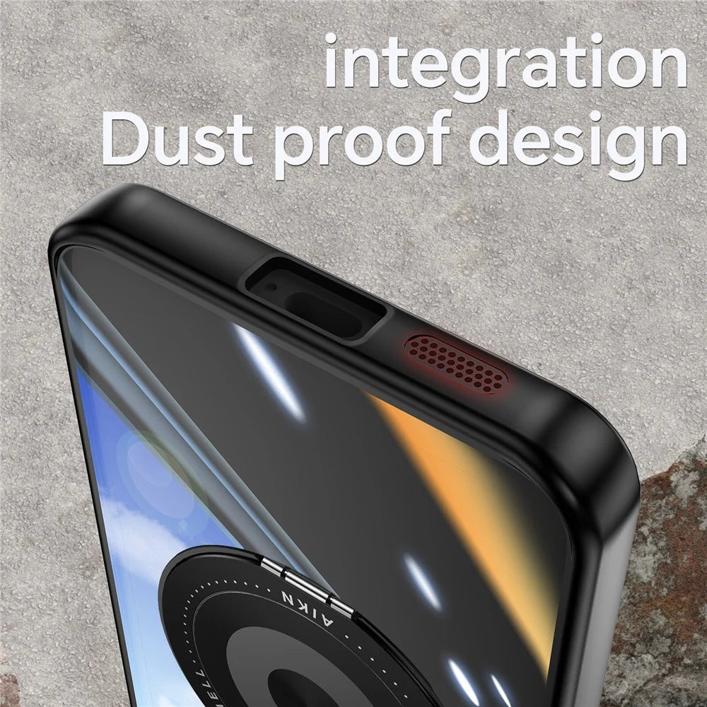 For Samsung Galaxy S24 FE Magnetic Case PC + TPU Phone Cover with Rotating Metal Kickstand, Lens Protector - Black - 6