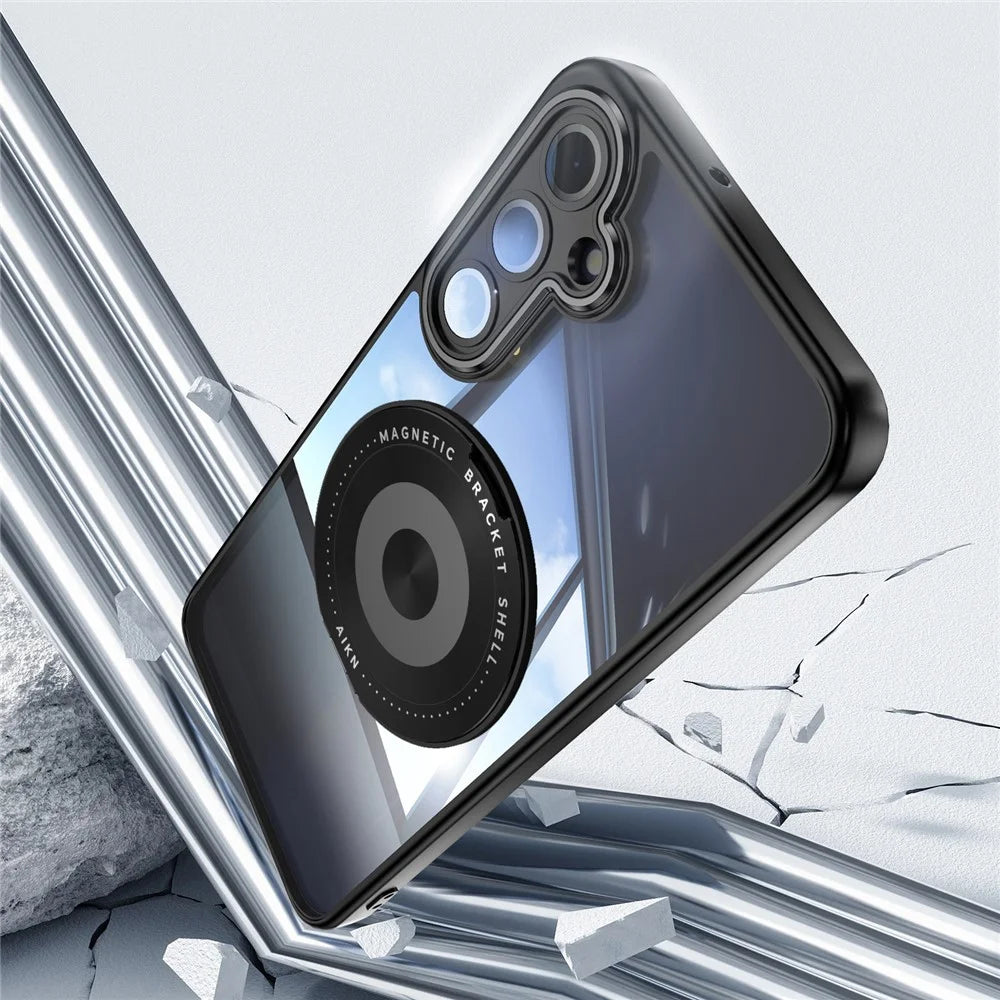 For Samsung Galaxy A16 4G / 5G Magnetic Case PC + TPU Phone Cover with Rotating Metal Kickstand, Lens Protector - Black - 5