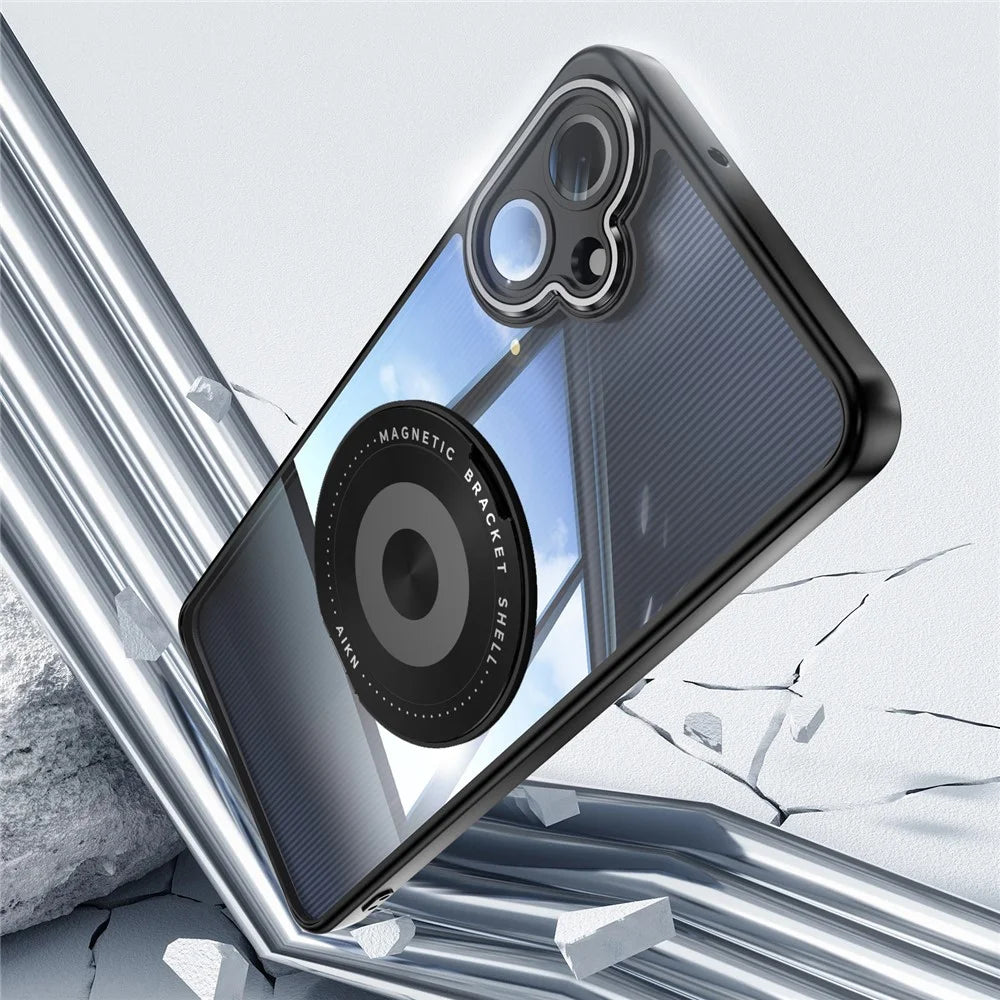 For Samsung Galaxy A06 4G Magnetic Case PC + TPU Phone Cover with Rotating Metal Kickstand, Lens Protector - Black - 5