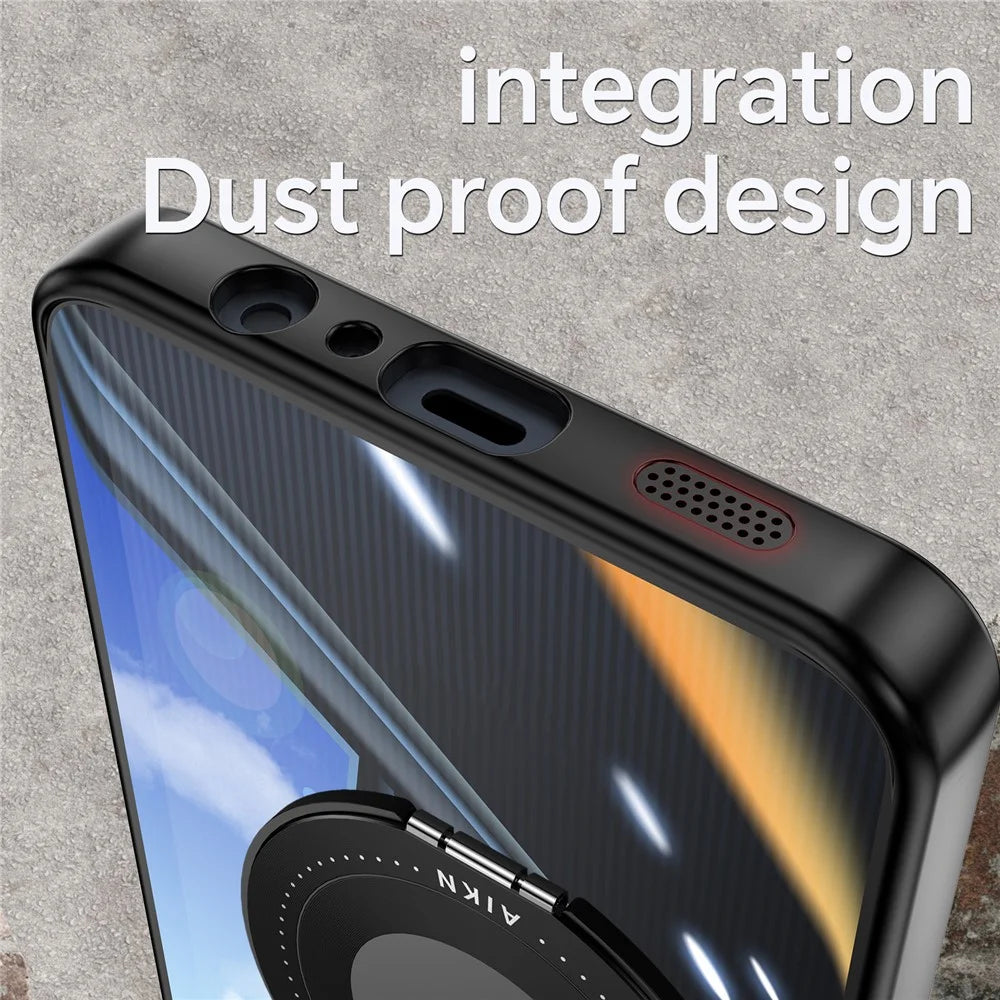 For Samsung Galaxy A06 4G Magnetic Case PC + TPU Phone Cover with Rotating Metal Kickstand, Lens Protector - Black - 6