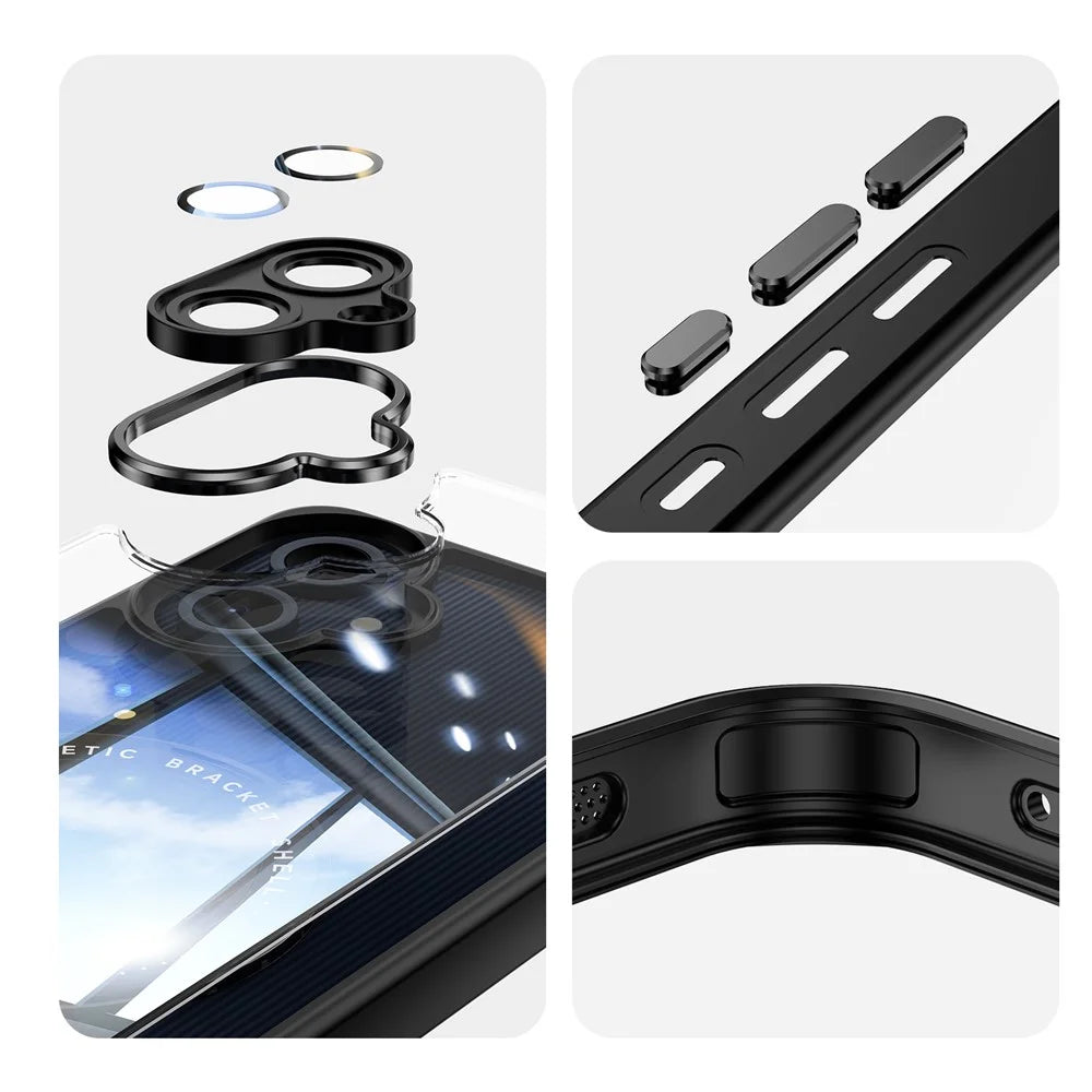 For Samsung Galaxy A06 4G Magnetic Case PC + TPU Phone Cover with Rotating Metal Kickstand, Lens Protector - Black - 7