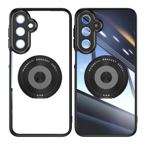 For Samsung Galaxy A26 5G Magnetic Case PC + TPU Phone Cover with Rotating Metal Kickstand, Lens Protector - Black - 1