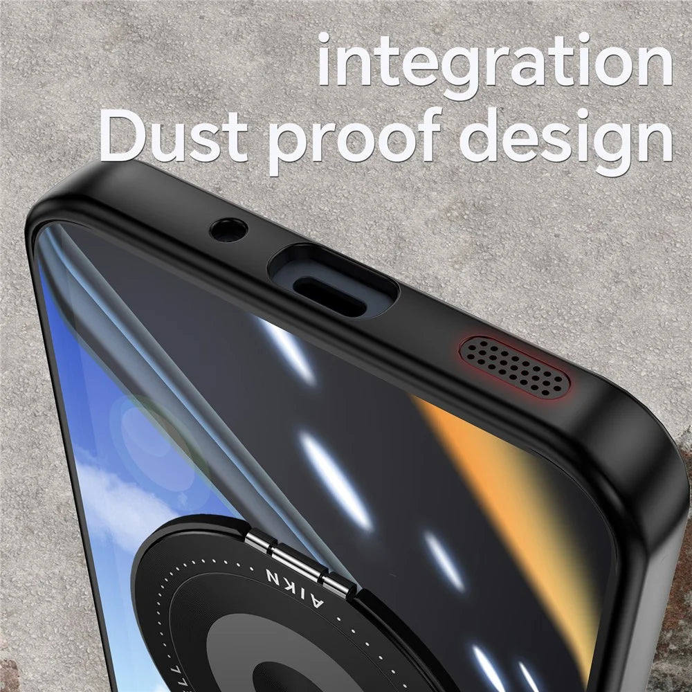 For Samsung Galaxy A26 5G Magnetic Case PC + TPU Phone Cover with Rotating Metal Kickstand, Lens Protector - Black - 5
