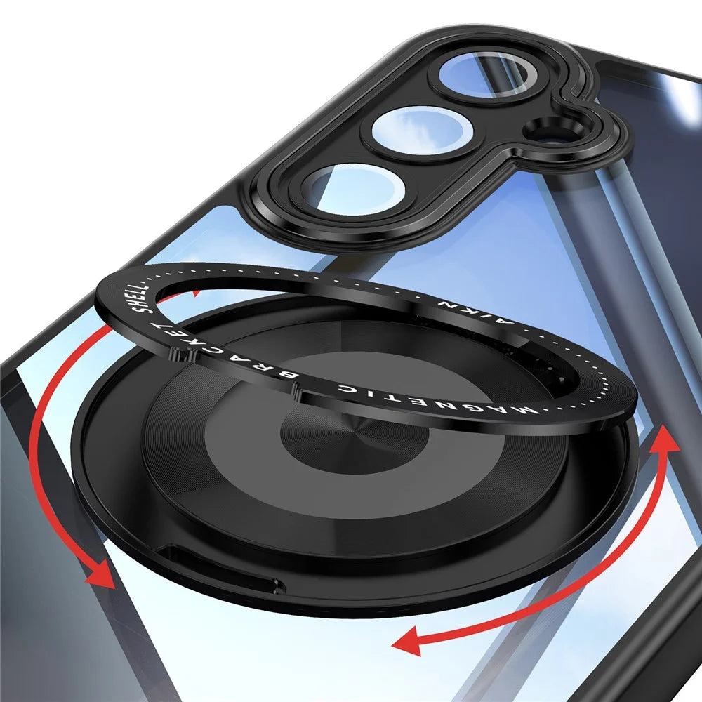 For Samsung Galaxy A26 5G Magnetic Case PC + TPU Phone Cover with Rotating Metal Kickstand, Lens Protector - Black - 7