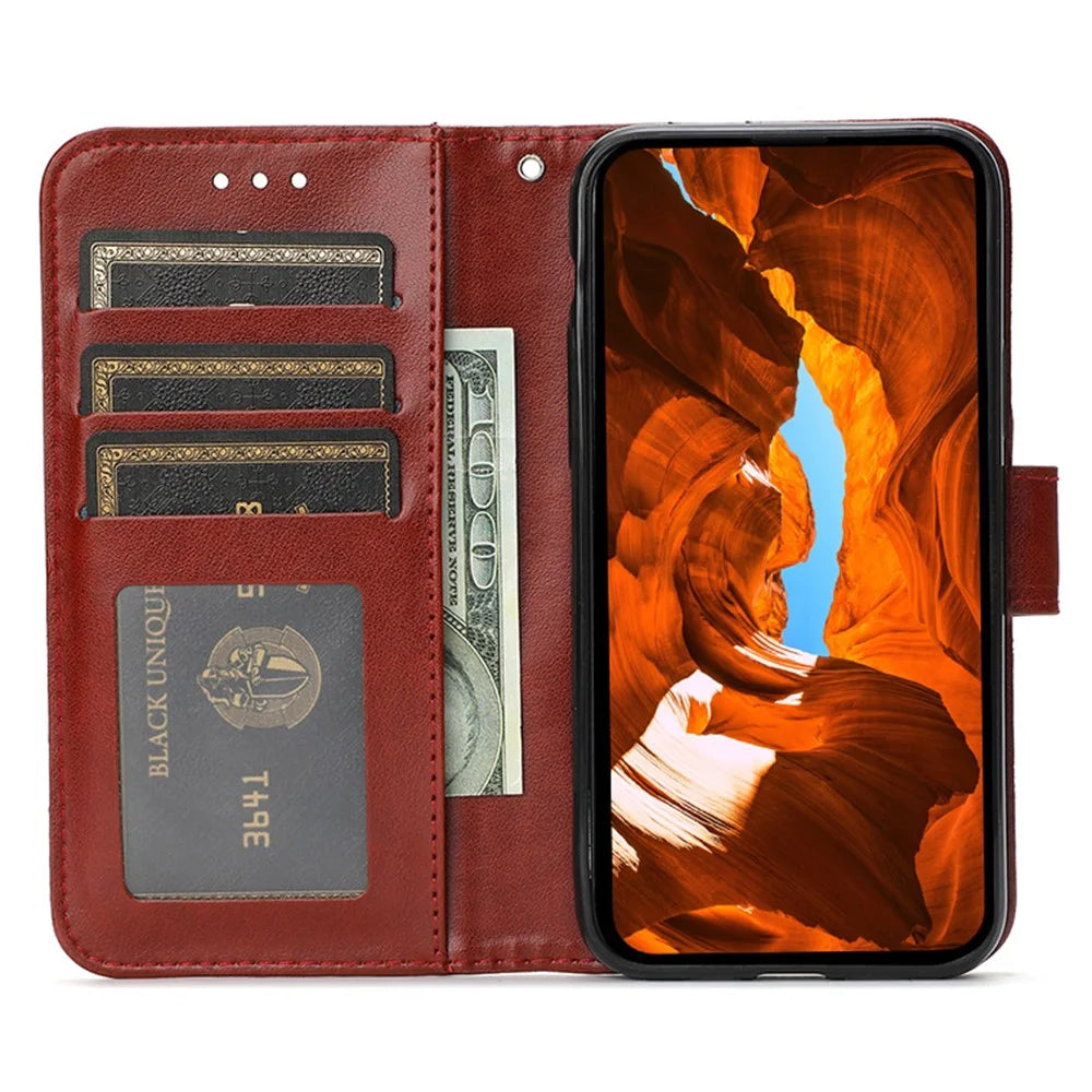 For Google Pixel 8 Case Wallet Stand Imprinted Rose Butterfly PU Leather Phone Cover - Brown - 2