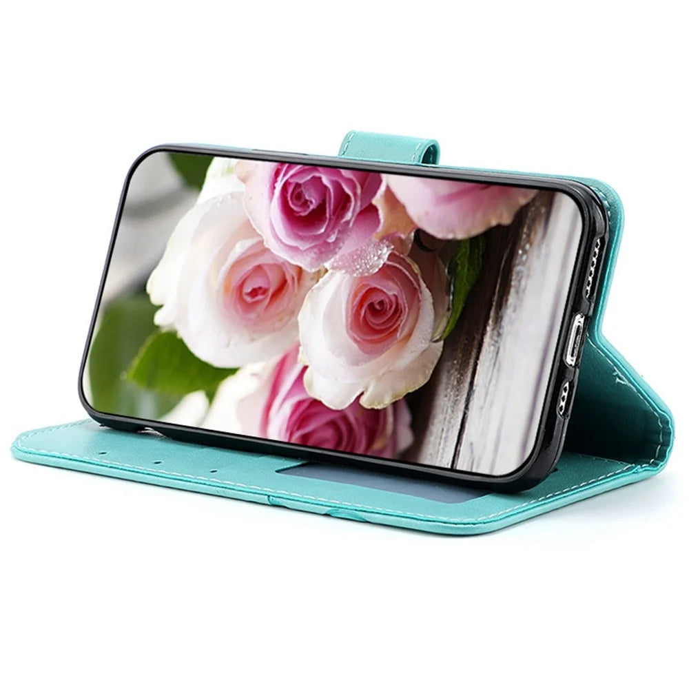 Phone Case For Samsung Galaxy A18 5G / A18 4G / A17 5G / A17 4G / A26 5G / A16 5G / A16 4G Wallet Stand Imprinted Rose Butterfly PU Leather Cover - Green - 3
