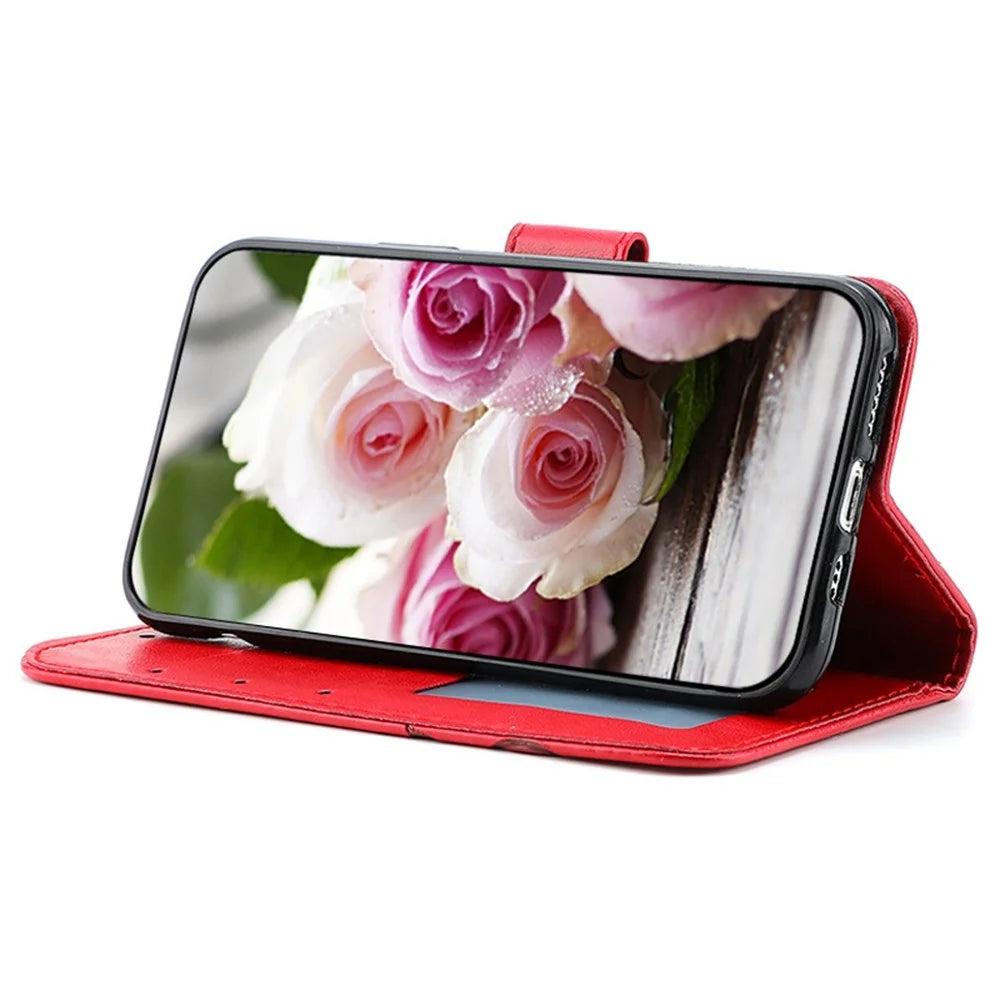 For Samsung Galaxy A56 5G / M56 5G Case Wallet Stand Imprinted Rose Butterfly PU Leather Phone Cover - Red - 3