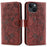 For iPhone 14 Case Wallet Stand Imprinted Rose Butterfly PU Leather Phone Cover - Brown - 1