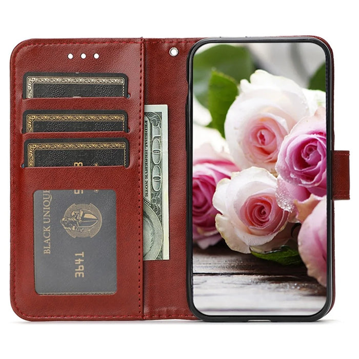 For iPhone 14 Case Wallet Stand Imprinted Rose Butterfly PU Leather Phone Cover - Brown - 2