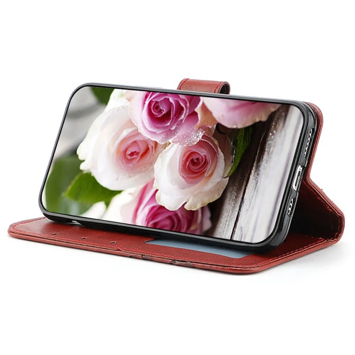For iPhone 14 Case Wallet Stand Imprinted Rose Butterfly PU Leather Phone Cover - Brown - 3