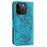 For iPhone 14 Pro Case Wallet Stand Imprinted Rose Butterfly PU Leather Phone Cover - Blue - 5