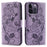 For iPhone 14 Pro Max Case Wallet Stand Imprinted Rose Butterfly PU Leather Phone Cover - Purple - 1