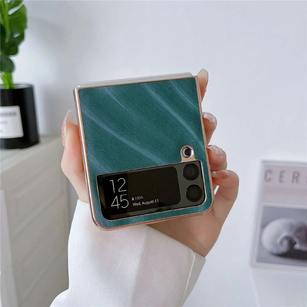For Samsung Galaxy Z Flip4 5G Milky Way Series Anti-scratch Nano Electroplating Phone Case PU Leather Coated Hard PC Cover - Blue - 3