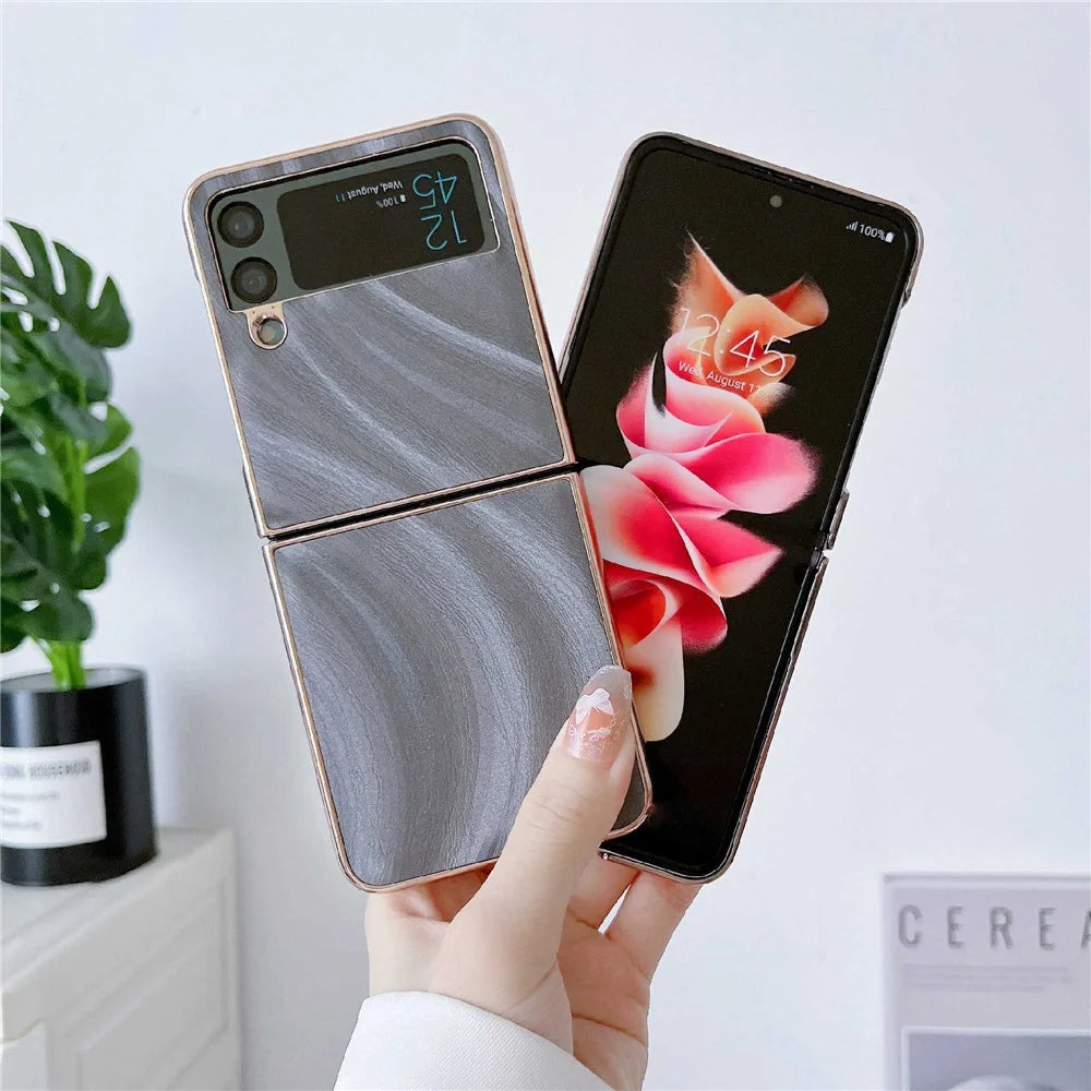 For Samsung Galaxy Z Flip4 5G Milky Way Series Anti-scratch Nano Electroplating Phone Case PU Leather Coated Hard PC Cover - Blue - 4