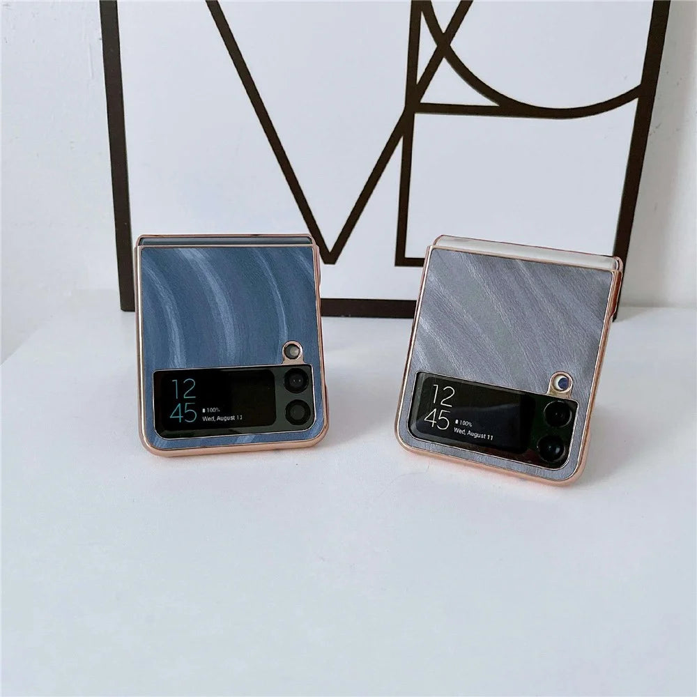 For Samsung Galaxy Z Flip4 5G Milky Way Series Anti-scratch Nano Electroplating Phone Case PU Leather Coated Hard PC Cover - Blue - 7