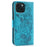 For iPhone 15 Case Wallet Stand Imprinted Rose Butterfly PU Leather Phone Cover - Blue - 5