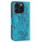 For iPhone 15 Pro Case Wallet Stand Imprinted Rose Butterfly PU Leather Phone Cover - Blue - 5