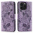 For iPhone 16 Pro Case Wallet Stand Imprinted Rose Butterfly PU Leather Phone Cover - Purple - 1
