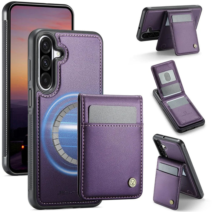 JEEHOOD For Samsung Galaxy A26 5G Leather Back Cover Magnetic Case  J06 Phone Case with Card Bag RFID Blocking - Purple - 1