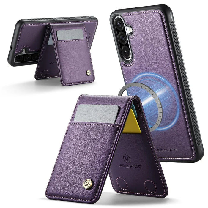 JEEHOOD For Samsung Galaxy A26 5G Leather Back Cover Magnetic Case  J06 Phone Case with Card Bag RFID Blocking - Purple - 2