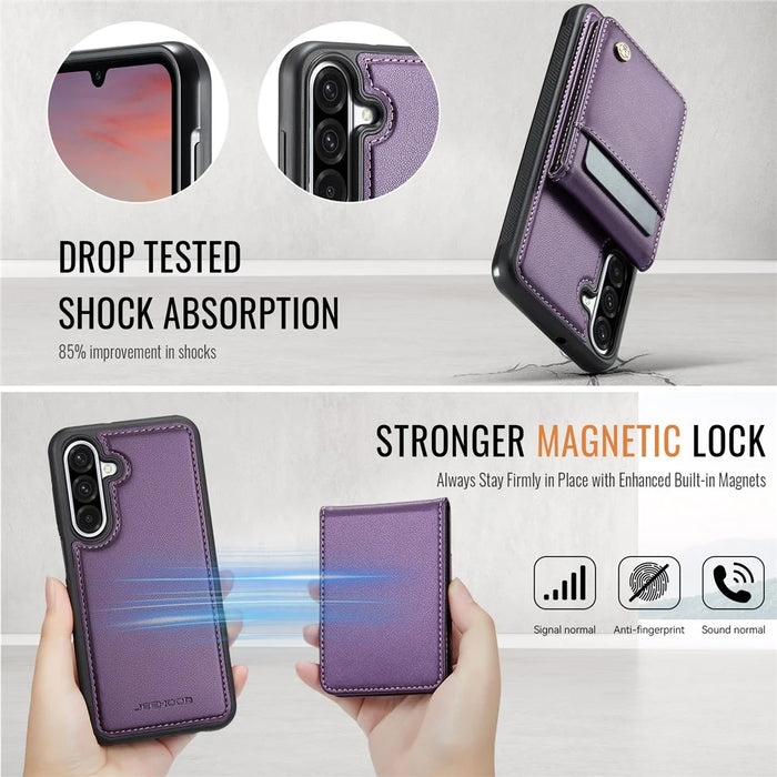 JEEHOOD For Samsung Galaxy A26 5G Leather Back Cover Magnetic Case  J06 Phone Case with Card Bag RFID Blocking - Purple - 5