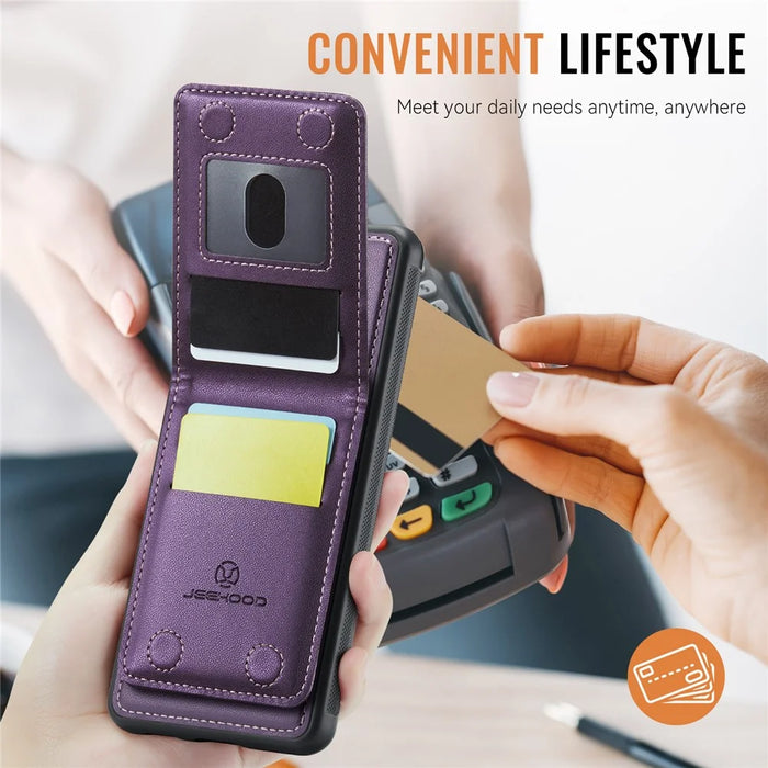 JEEHOOD For Samsung Galaxy A26 5G Leather Back Cover Magnetic Case  J06 Phone Case with Card Bag RFID Blocking - Purple - 7