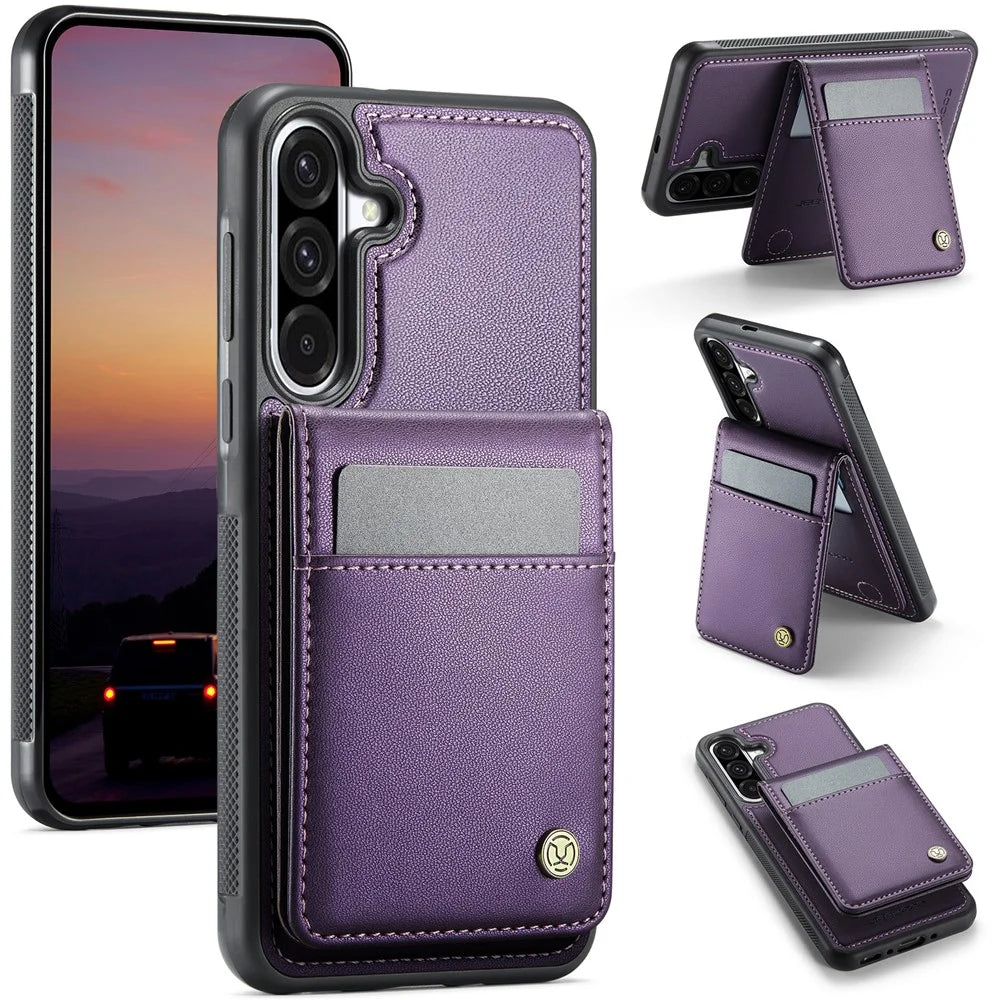 JEEHOOD For Samsung Galaxy A56 5G Leather Back Cover Magnetic Case  J06 Phone Case with Card Bag RFID Blocking - Purple - 1