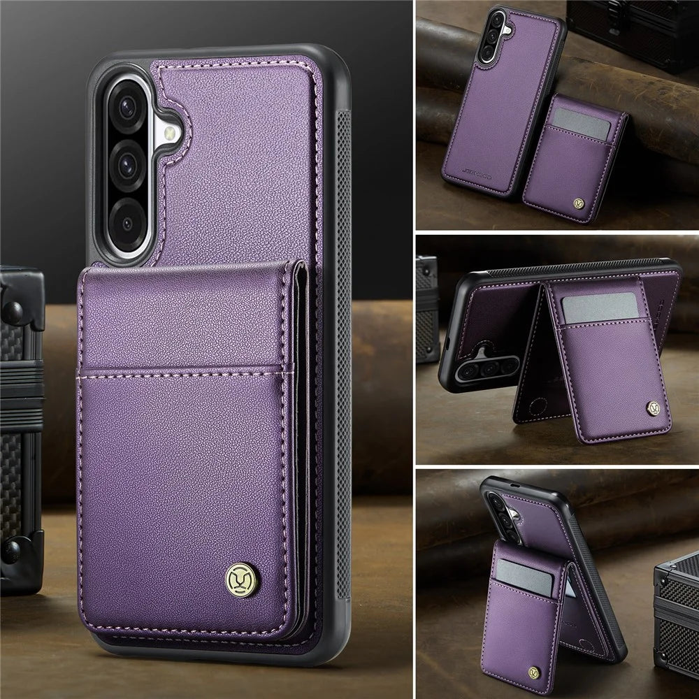 JEEHOOD For Samsung Galaxy A56 5G Leather Back Cover Magnetic Case  J06 Phone Case with Card Bag RFID Blocking - Purple - 4