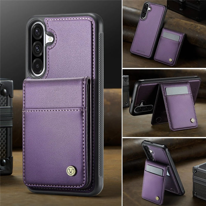 JEEHOOD For Samsung Galaxy A56 5G Leather Back Cover Magnetic Case  J06 Phone Case with Card Bag RFID Blocking - Purple - 4