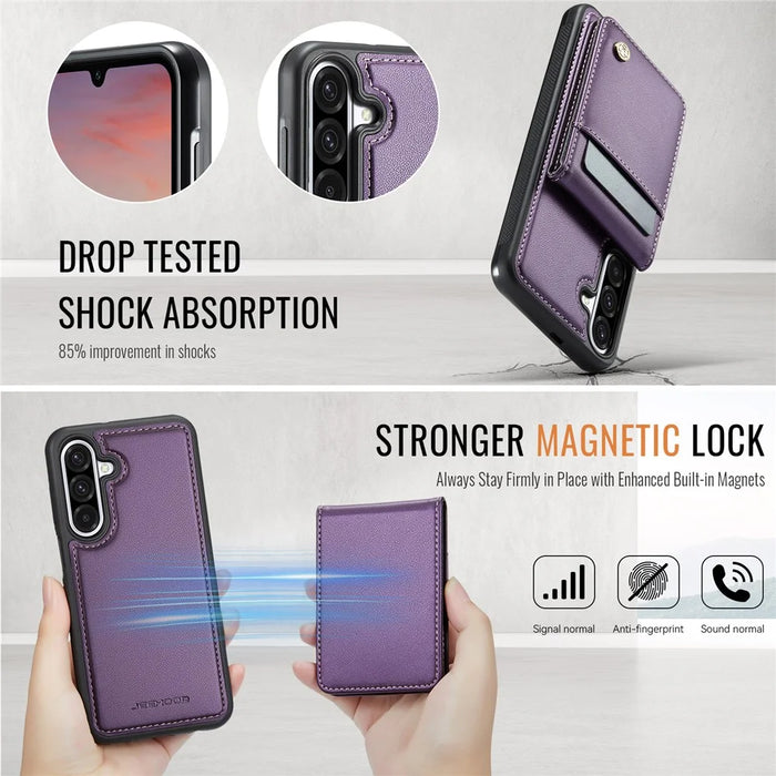 JEEHOOD For Samsung Galaxy A56 5G Leather Back Cover Magnetic Case  J06 Phone Case with Card Bag RFID Blocking - Purple - 5