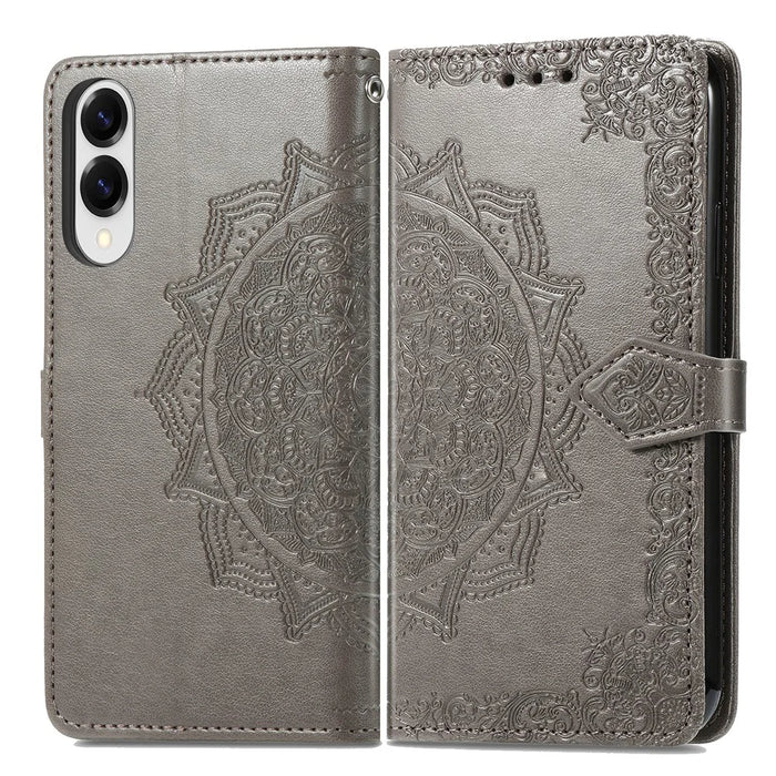 For Samsung Galaxy S25 Edge Wallet Case Mandala Flower Leather Phone Cover Stand - Grey - 2
