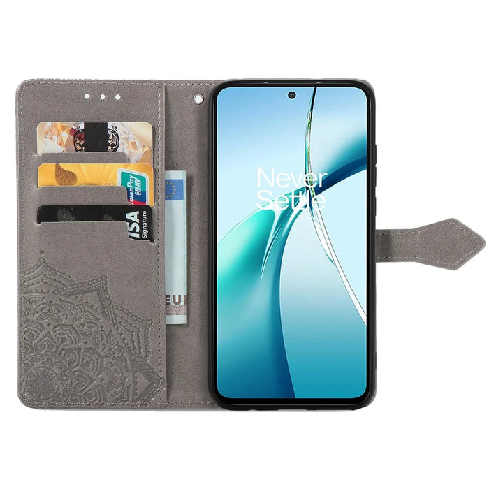 For Samsung Galaxy S25 Edge Wallet Case Mandala Flower Leather Phone Cover Stand - Grey - 3