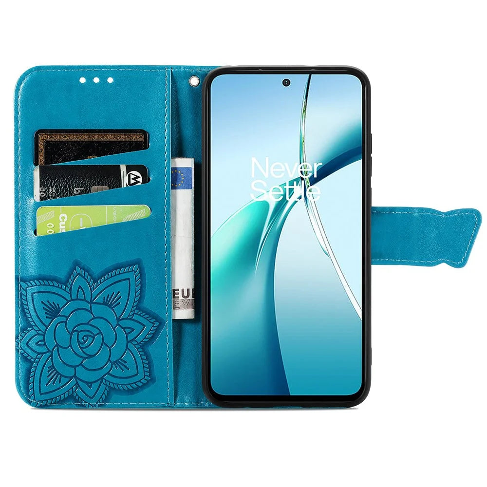 For Samsung Galaxy S25 Edge Case with Strap Butterfly Pattern PU Leather Wallet Phone Cover - Blue - 3