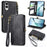 For Samsung Galaxy S25 Edge Zipper Wallet Case Geometry Lines Leather Phone Cover with Strap - Black - 1