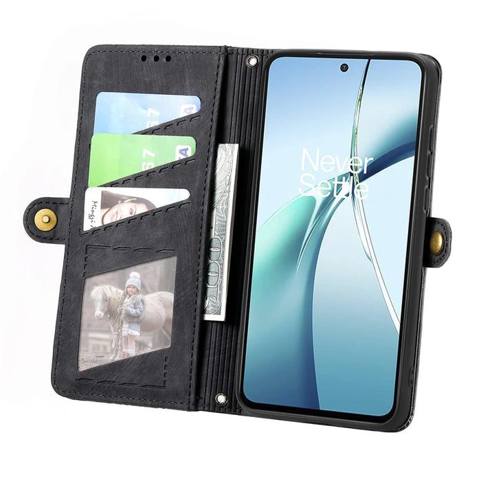 For Samsung Galaxy S25 Edge Zipper Wallet Case Geometry Lines Leather Phone Cover with Strap - Black - 3