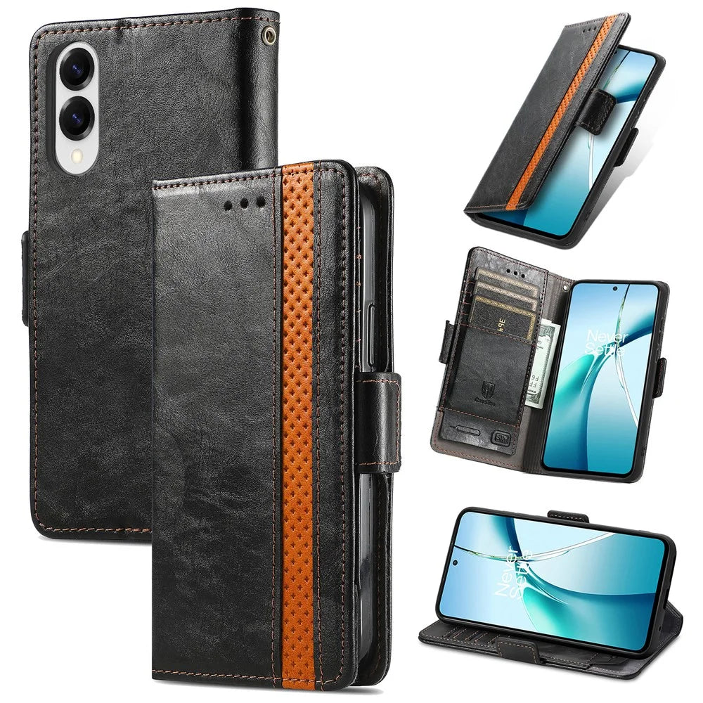 CASENEO For Samsung Galaxy S25 Edge Phone Cases  PU Leather Cover Stand with RFID Blocking Wallet - Black - 1