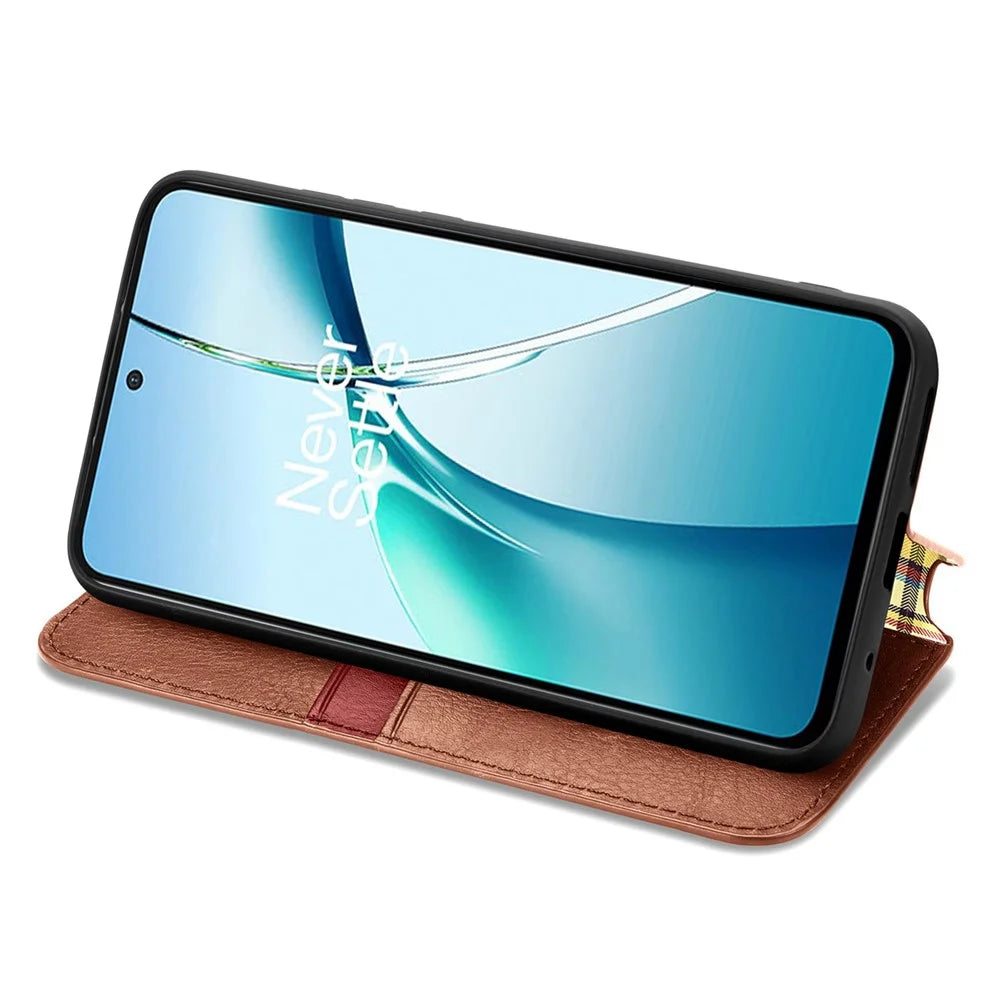 For Samsung Galaxy S25 Edge Case Rhombus Imprint PU Leather Wallet Phone Cover - Brown - 4