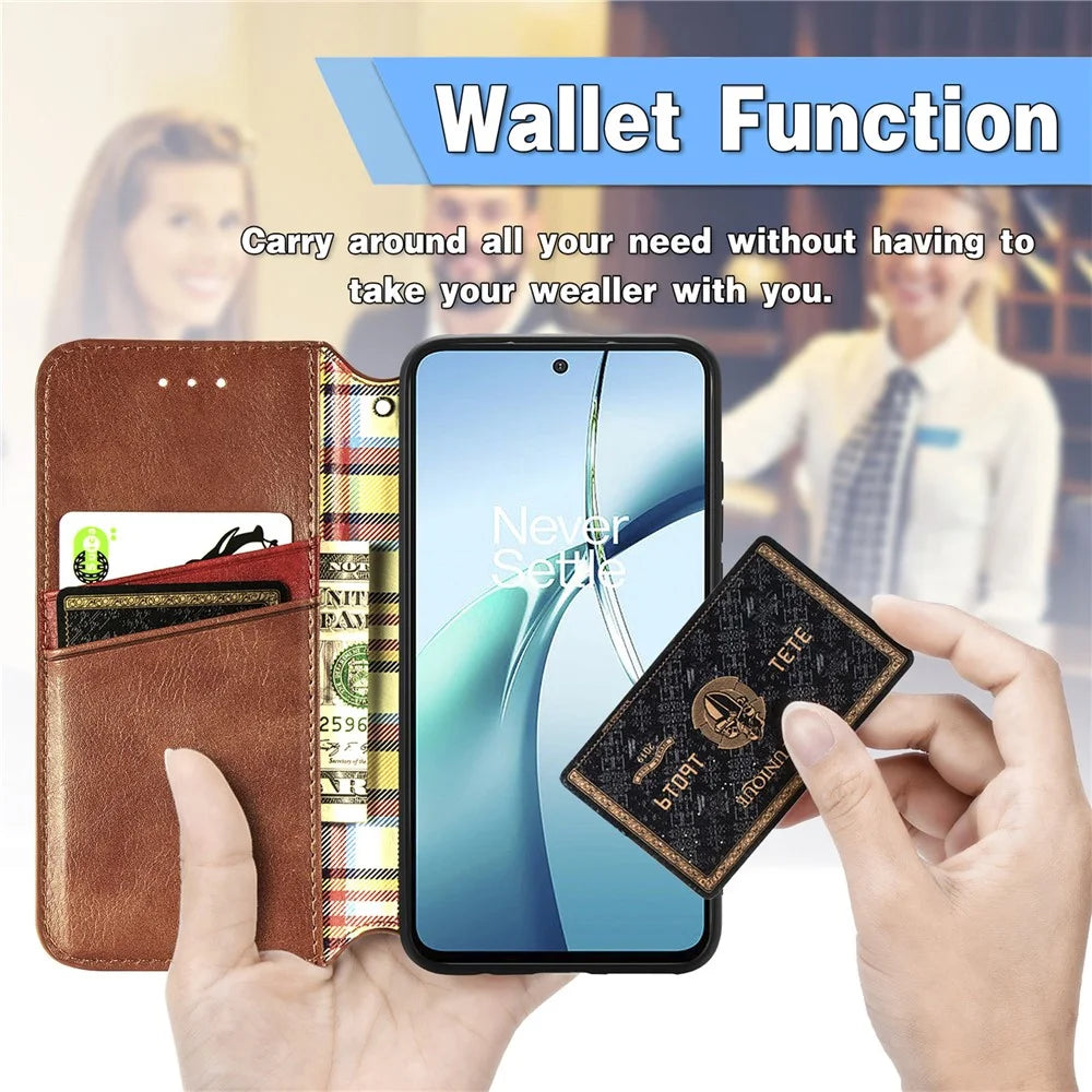 For Samsung Galaxy S25 Edge Case Rhombus Imprint PU Leather Wallet Phone Cover - Brown - 5