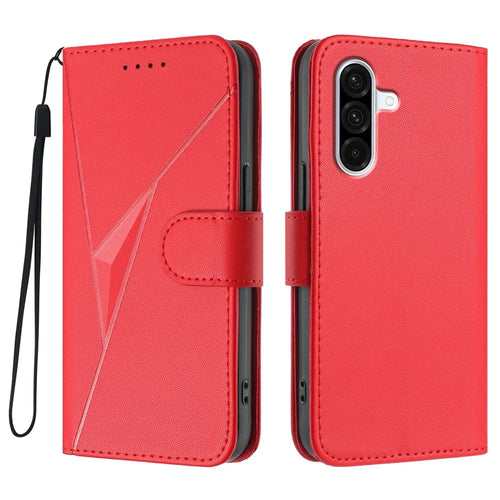 For Samsung Galaxy A36 5G Case Triangle Imprint Leather Phone Cover with Lanyard - Red - 1