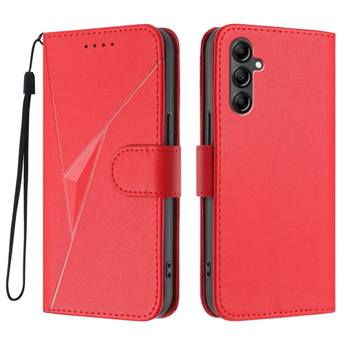 For Samsung Galaxy A15 5G / Galaxy A15 4G Case Triangle Imprint Leather Phone Cover with Lanyard - Red - 1