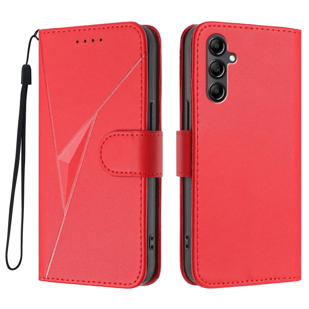 For Samsung Galaxy A16 4G / Galaxy A26 5G / Galaxy A16 5G Case Triangle Imprint Leather Phone Cover with Lanyard - Red - 1