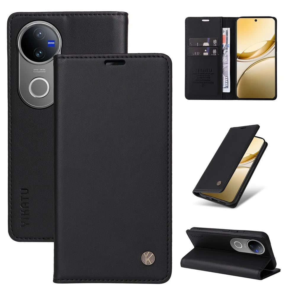YIKATU For vivo V50 5G Phone Cases  Magnetic Closure PU Leather Mobile Cover  - Black - 1