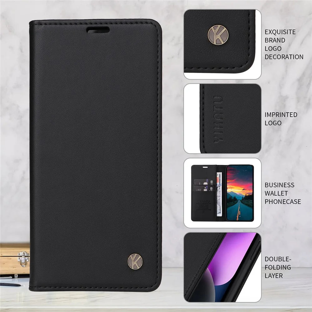 YIKATU For vivo V50 5G Phone Cases  Magnetic Closure PU Leather Mobile Cover  - Black - 5