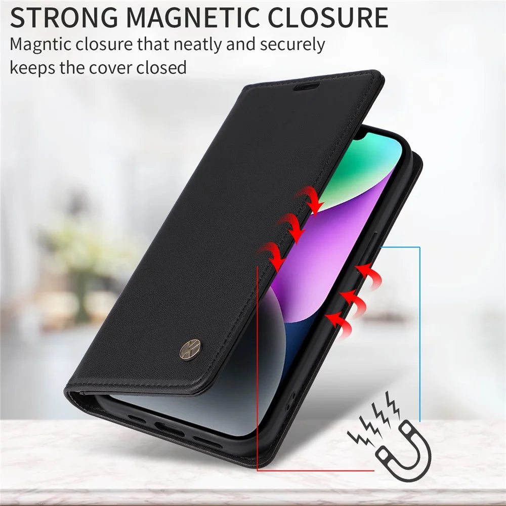 YIKATU For vivo V50 5G Phone Cases  Magnetic Closure PU Leather Mobile Cover  - Black - 6