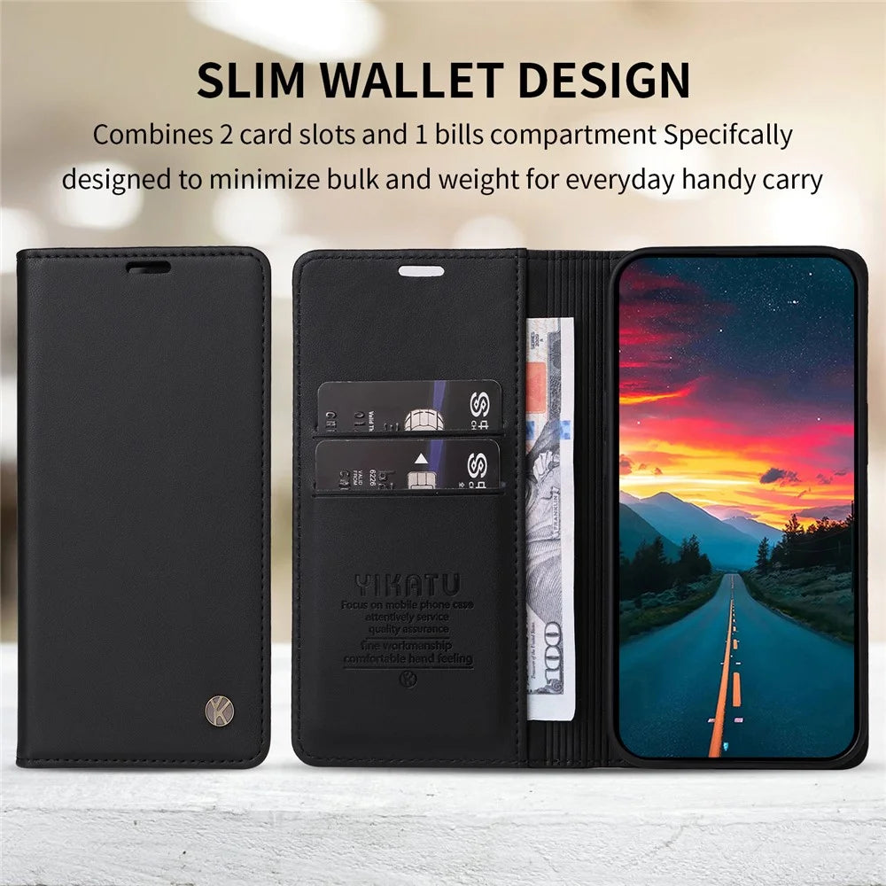YIKATU For vivo V50 5G Phone Cases  Magnetic Closure PU Leather Mobile Cover  - Black - 7