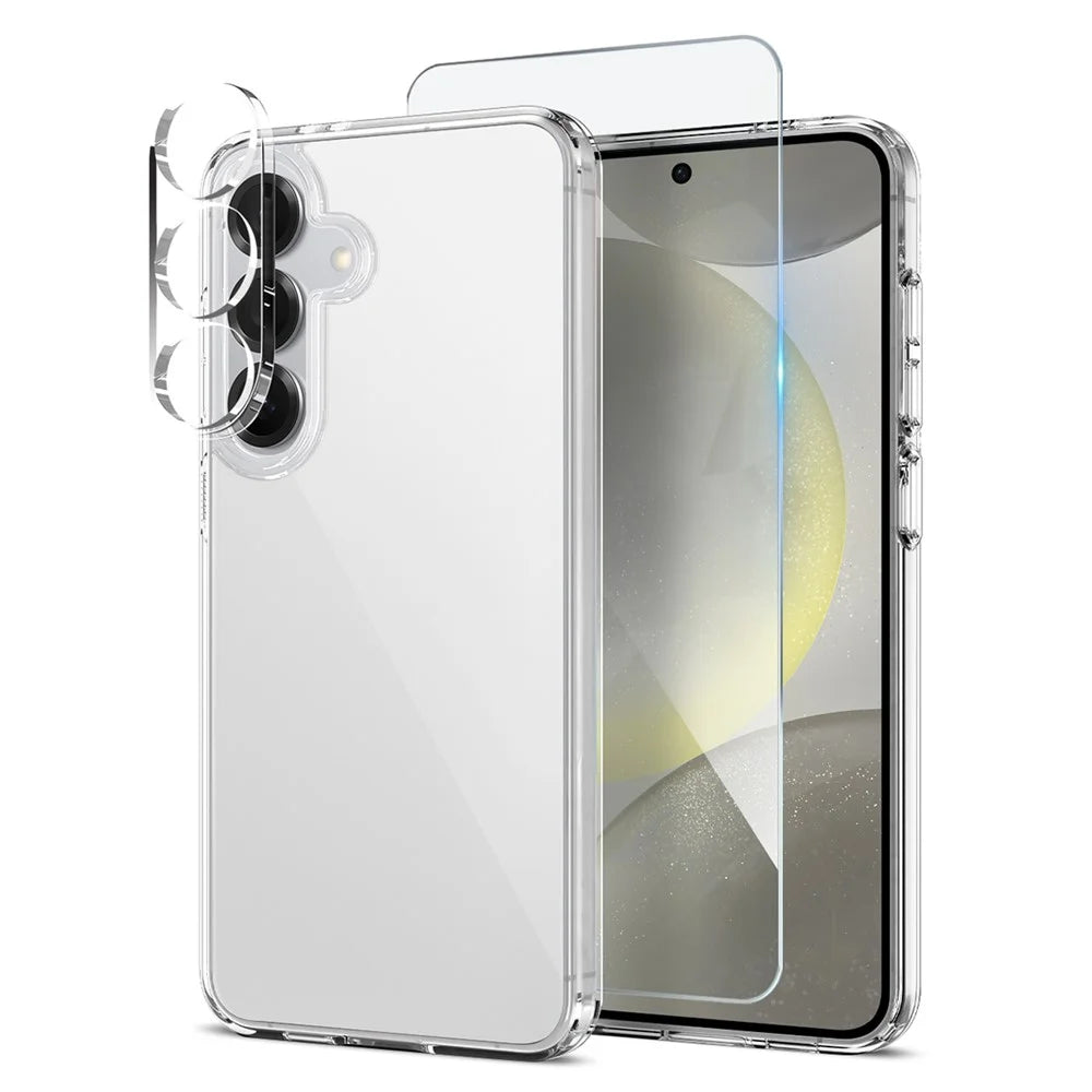 NORTHJO For Samsung Galaxy S24 Case PC + TPU Phone Cover Set with Front Screen Protector + Lens Film - Transparent - 1